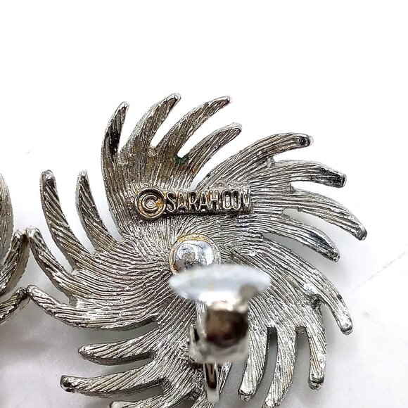 Vintage Sarah Coventry Silver-Tone Swirl Clip-On Earrings With Faux Pearl Center - Picture 7 of 8
